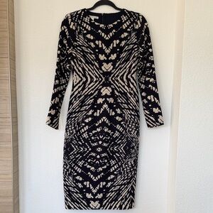 Maggy London Black and Cream Geometric Dress